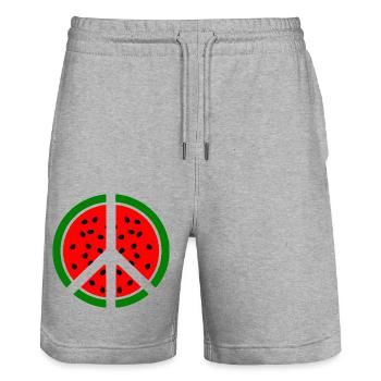 Wassermelone peace symbol - Stanley/Stella Unisex Bio Joggingshorts Trainer  - Grau meliert - Vorne - Nik (191cm) & Marisol (170cm)