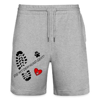 Who goes with the dog! for dog lovers with 💖🐾 - Stanley/Stella Trainer Unisex Organic Jogging Shorts - heather grey - Front - Nik (191cm) & Marisol (170cm)