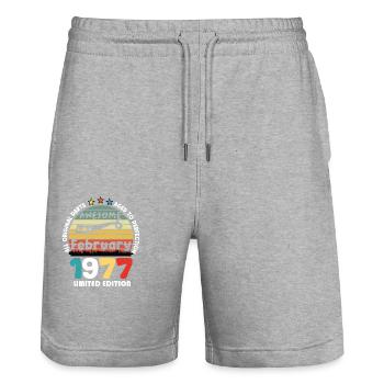 47 Years Old Made In 1977 Vintage February 1977 - Stanley/Stella Trainer Unisex Organic Jogging Shorts - heather grey - Front - Nik (191cm) & Marisol (170cm)