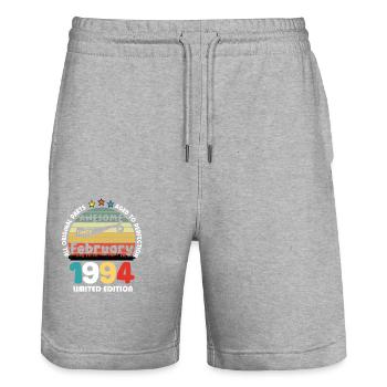 30 Jahre alt Baujahr 1994 Jahrgang Februar 1994 - Stanley/Stella Unisex Bio Joggingshorts Trainer  - Grau meliert - Vorne - Nik (191cm) & Marisol (170cm)