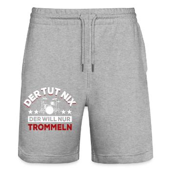 Der tut nix der will nur trommeln - Spruch - Stanley/Stella Unisex Bio Joggingshorts Trainer  - Grau meliert - Vorne - Nik (191cm) & Marisol (170cm)