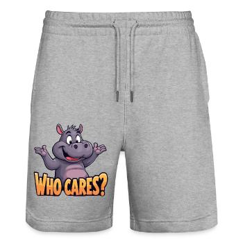 Who Cares Hippo - Stanley/Stella Trainer Unisex Organic Jogging Shorts - heather grey - Front - Nik (191cm) & Marisol (170cm)