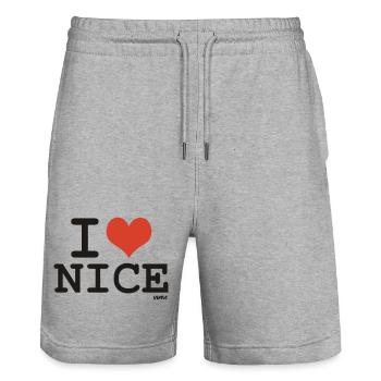i love Nice - couleurs personnalisables - Short de jogging bio TRAINER Stanley/Stella unisexe - gris chiné - Devant - Nik (191cm) & Marisol (170cm)