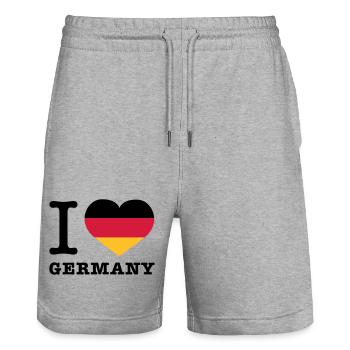 I love Germany | Herz | Heart - Short de jogging bio TRAINER Stanley/Stella unisexe - gris chiné - Devant - Nik (191cm) & Marisol (170cm)