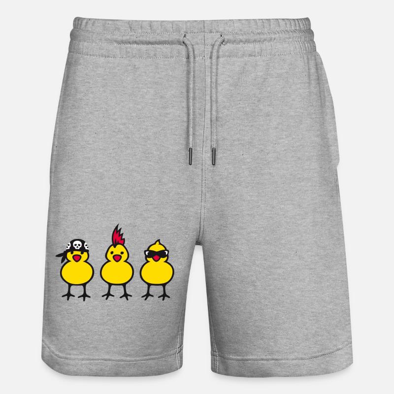 three chicks (b) - Stanley/Stella Trainer Unisex Organic Jogging Shorts - heather grey
