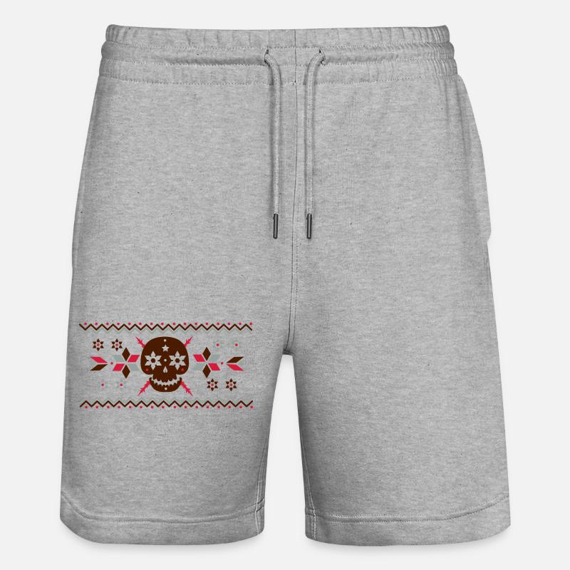 Skull Muster im Norweger Stil - Stanley/Stella Unisex Bio Joggingshorts Trainer  - Grau meliert