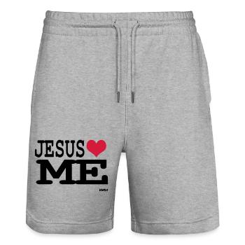 jesus loves me - Stanley/Stella Trainer Unisex Organic Jogging Shorts - heather grey - Front - Nik (191cm) & Marisol (170cm)
