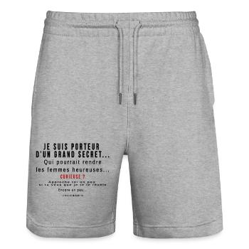 Curieuse ? Secret dévoilé - Short de jogging bio TRAINER Stanley/Stella unisexe - gris chiné - Devant - Nik (191cm) & Marisol (170cm)
