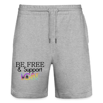 Be Free & Support LGBT Geschenk - Stanley/Stella Unisex Bio Joggingshorts Trainer  - Grau meliert - Vorne - Nik (191cm) & Marisol (170cm)