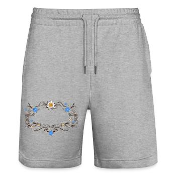 cadre Edelweiss-gentiane - Short de jogging bio TRAINER Stanley/Stella unisexe - gris chiné - Devant - Nik (191cm) & Marisol (170cm)