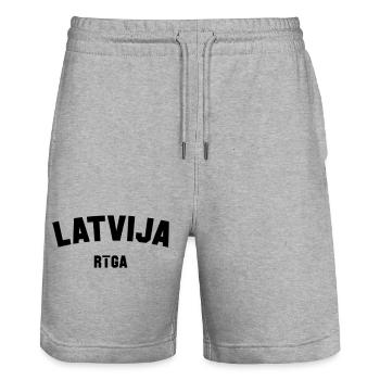 RIGA, Lettonie, Lettonie - Short de jogging bio TRAINER Stanley/Stella unisexe - gris chiné - Devant - Nik (191cm) & Marisol (170cm)