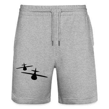 Zwei Flugzeuge - Stanley/Stella Unisex Bio Joggingshorts Trainer  - Grau meliert - Vorne - Nik (191cm) & Marisol (170cm)