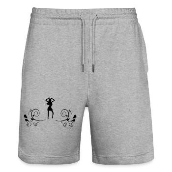 Tanzendes Girl mit Blumen - Stanley/Stella Unisex Bio Joggingshorts Trainer  - Grau meliert - Vorne - Nik (191cm) & Marisol (170cm)