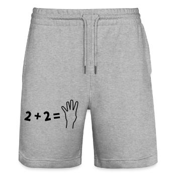 Witziges 2+2=4 Mathematik Shirt - Stanley/Stella Unisex Bio Joggingshorts Trainer  - Grau meliert - Vorne - Nik (191cm) & Marisol (170cm)