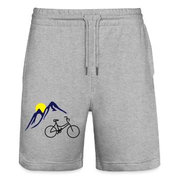 Fahrrad, Berge und Sonne - Stanley/Stella Unisex Bio Joggingshorts Trainer  - Grau meliert - Vorne - Nik (191cm) & Marisol (170cm)