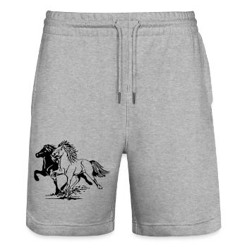 Chevaux sauvages - Short de jogging bio TRAINER Stanley/Stella unisexe - gris chiné - Devant - Nik (191cm) & Marisol (170cm)