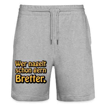 Wer nagelt schon gern Bretter - Stanley/Stella Unisex Bio Joggingshorts Trainer  - Grau meliert - Vorne - Nik (191cm) & Marisol (170cm)