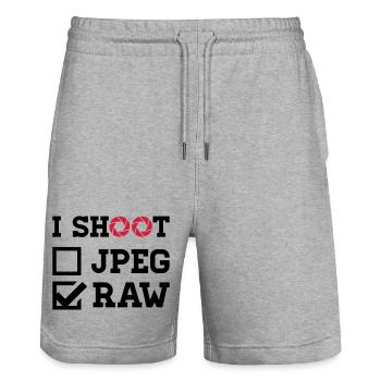 I Shoot – Fotografie Kamera Fotograf - Stanley/Stella Unisex Bio Joggingshorts Trainer  - Grau meliert - Vorne - Nik (191cm) & Marisol (170cm)