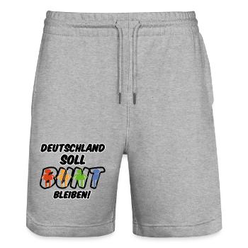 Buntes Deutschland Geschenk - Stanley/Stella Unisex Bio Joggingshorts Trainer  - Grau meliert - Vorne - Nik (191cm) & Marisol (170cm)