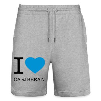 I LOVE CARIBBEAN Karibik - Stanley/Stella Unisex Bio Joggingshorts Trainer  - Grau meliert - Vorne - Nik (191cm) & Marisol (170cm)