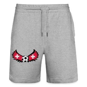 Swiss football - Stanley/Stella Trainer Unisex Organic Jogging Shorts - heather grey - Front - Nik (191cm) & Marisol (170cm)