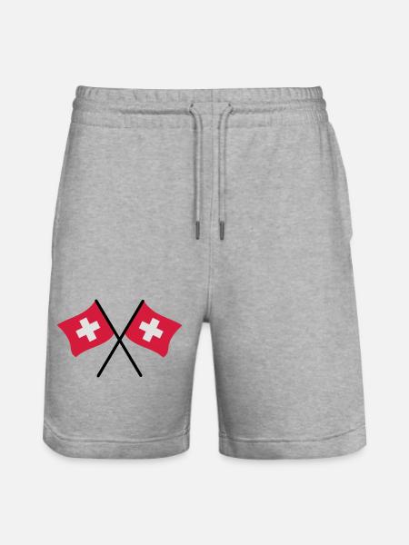 Swiss Flag - Stanley/Stella Trainer Unisex Organic Jogging Shorts - heather grey