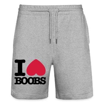 I_love_boobs - Stanley/Stella Unisex Bio Joggingshorts Trainer  - Grau meliert - Vorne - Nik (191cm) & Marisol (170cm)