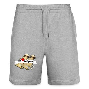 Ich liebe Möpse Mops, Hund, Geschenk Sprüche - Stanley/Stella Unisex Bio Joggingshorts Trainer  - Grau meliert - Vorne - Nik (191cm) & Marisol (170cm)