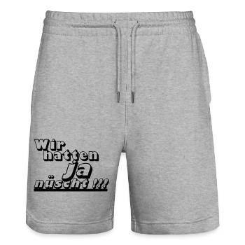 Ostalgie, DDR Kult ,Wir hatten ja nüscht (25) - Stanley/Stella Unisex Bio Joggingshorts Trainer  - Grau meliert - Vorne - Nik (191cm) & Marisol (170cm)