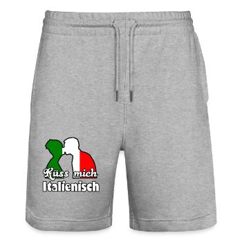 Küss mich Italienisch Geschenk - Stanley/Stella Unisex Bio Joggingshorts Trainer  - Grau meliert - Vorne - Nik (191cm) & Marisol (170cm)