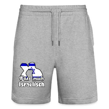 Küss mich Israelisch Geschenk - Stanley/Stella Unisex Bio Joggingshorts Trainer  - Grau meliert - Vorne - Nik (191cm) & Marisol (170cm)
