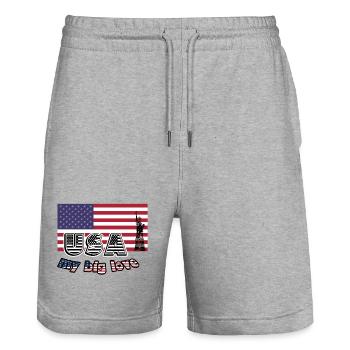 Big Love USA, USA, Amour, Amérique, Cadeau - Short de jogging bio TRAINER Stanley/Stella unisexe - gris chiné - Devant - Nik (191cm) & Marisol (170cm)