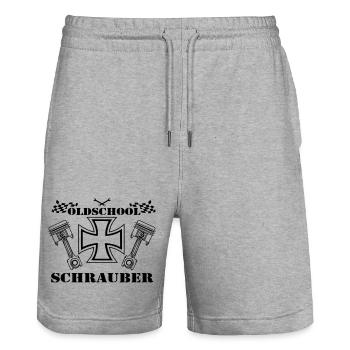 Auto Tuning Schrauber Kult Shirt, oldschool(25) - Stanley/Stella Unisex Bio Joggingshorts Trainer  - Grau meliert - Vorne - Nik (191cm) & Marisol (170cm)