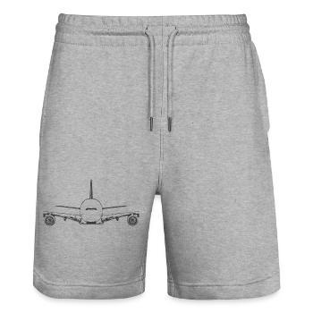Airliner Frontansicht – Minimalistisches Flugzeug  - Stanley/Stella Unisex Bio Joggingshorts Trainer  - Grau meliert - Vorne - Nik (191cm) & Marisol (170cm)