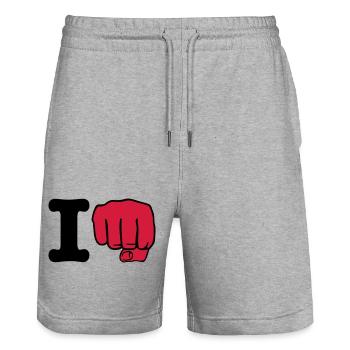 i Punch | ich schlage | ich boxe | Boxing | Karate - Short de jogging bio TRAINER Stanley/Stella unisexe - gris chiné - Devant - Nik (191cm) & Marisol (170cm)