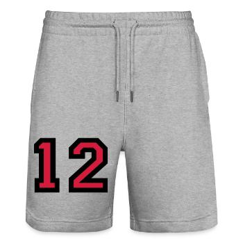 Le numéro 12 - Le numéro de douze - Short de jogging bio TRAINER Stanley/Stella unisexe - gris chiné - Devant - Nik (191cm) & Marisol (170cm)