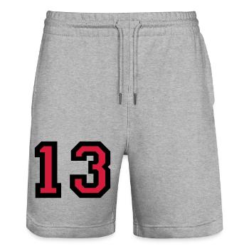 Zahl 13 - Nummer 13 (Rot) Nr. 13 - Stanley/Stella Unisex Bio Joggingshorts Trainer  - Grau meliert - Vorne - Nik (191cm) & Marisol (170cm)