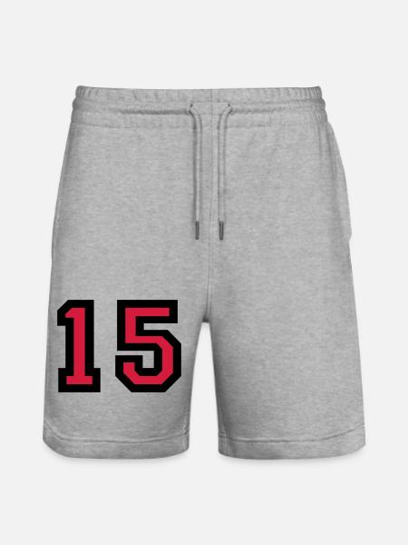 The number 15 - number fifteen - Stanley/Stella Trainer Unisex Organic Jogging Shorts - heather grey
