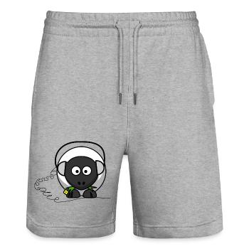 Lustiges Schaf mit Kopfhörer - Stanley/Stella Unisex Bio Joggingshorts Trainer  - Grau meliert - Vorne - Nik (191cm) & Marisol (170cm)