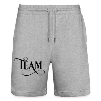 team - Stanley/Stella Trainer Unisex Organic Jogging Shorts - heather grey - Front - Nik (191cm) & Marisol (170cm)