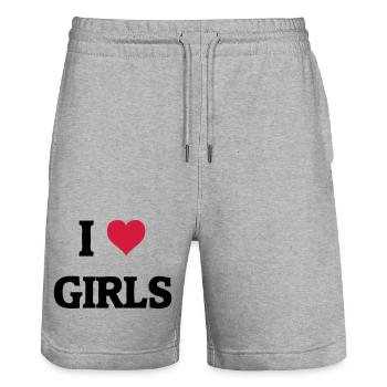 I love Girls - Stanley/Stella Unisex Bio Joggingshorts Trainer  - Grau meliert - Vorne - Nik (191cm) & Marisol (170cm)