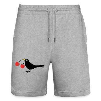 Krähe mit Kirschen - Stanley/Stella Unisex Bio Joggingshorts Trainer  - Grau meliert - Vorne - Nik (191cm) & Marisol (170cm)