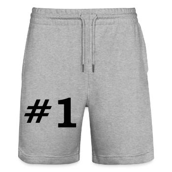 Number One - Stanley/Stella Trainer Unisex Organic Jogging Shorts - heather grey - Front - Nik (191cm) & Marisol (170cm)