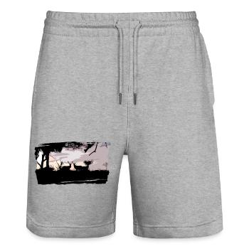 T-shirt cerf & biche personnalisé - Short de jogging bio TRAINER Stanley/Stella unisexe - gris chiné - Devant - Nik (191cm) & Marisol (170cm)