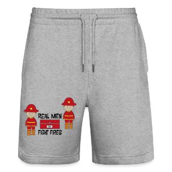 fire Department - Stanley/Stella Trainer Unisex Organic Jogging Shorts - heather grey - Front - Nik (191cm) & Marisol (170cm)