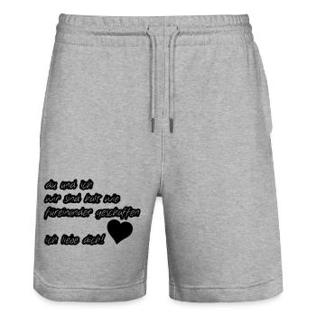 Liebeserklärung Liebe, Sprüche, Geschenk - Stanley/Stella Unisex Bio Joggingshorts Trainer  - Grau meliert - Vorne - Nik (191cm) & Marisol (170cm)