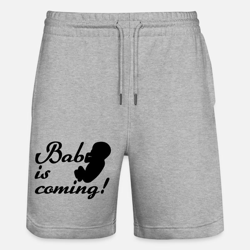 Bébé arrive Naissance, Grossesse, Cadeau - Short de jogging bio TRAINER Stanley/Stella unisexe - gris chiné