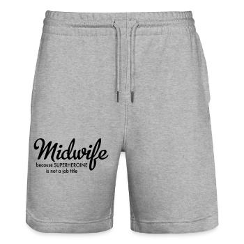 6061912 125585140 midwife - Stanley/Stella Trainer Unisex Organic Jogging Shorts - heather grey - Front - Nik (191cm) & Marisol (170cm)