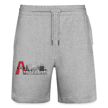 Amsterdam mit einem großen A - Stanley/Stella Unisex Bio Joggingshorts Trainer  - Grau meliert - Vorne - Nik (191cm) & Marisol (170cm)