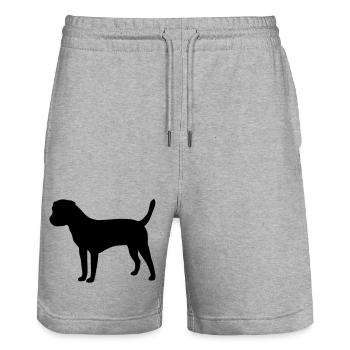 Border Terrier - Stanley/Stella Trainer Unisex Organic Jogging Shorts - heather grey - Front - Nik (191cm) & Marisol (170cm)